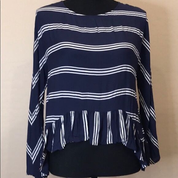 Zara Premium Denim Collection High Low Viscose Navy and White Stripe Top Size S - Picture 4 of 16